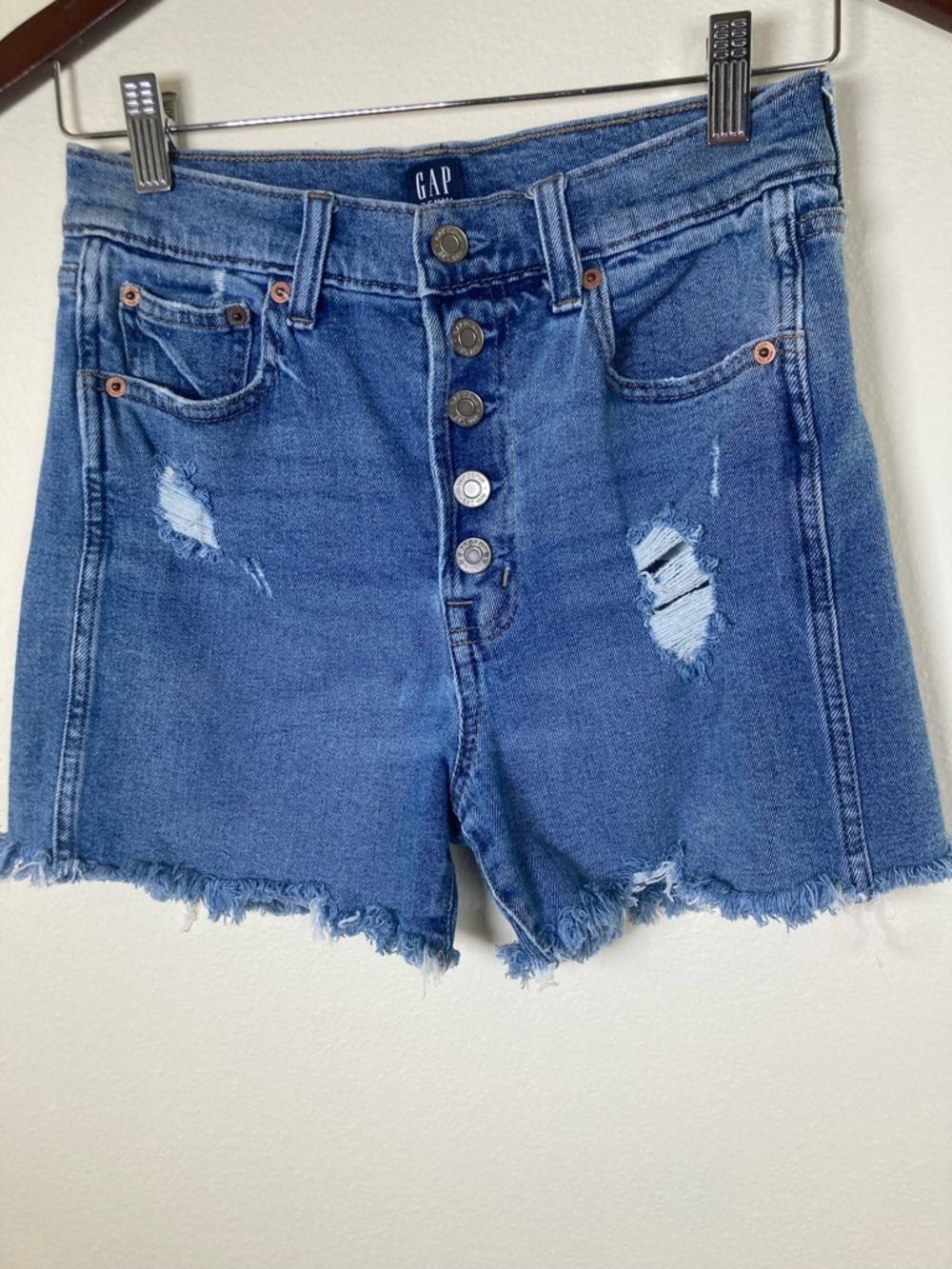 GAP High Rise Distressed Button Fly Denim Shorts 0/25